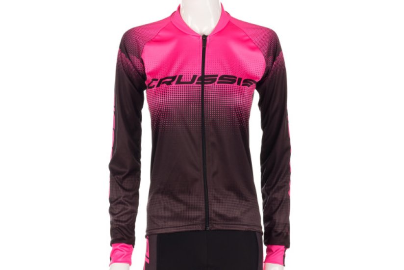 Dámský cyklistický dres CRUSSIS, dlouhý rukáv, černá/růžová, vel. XS