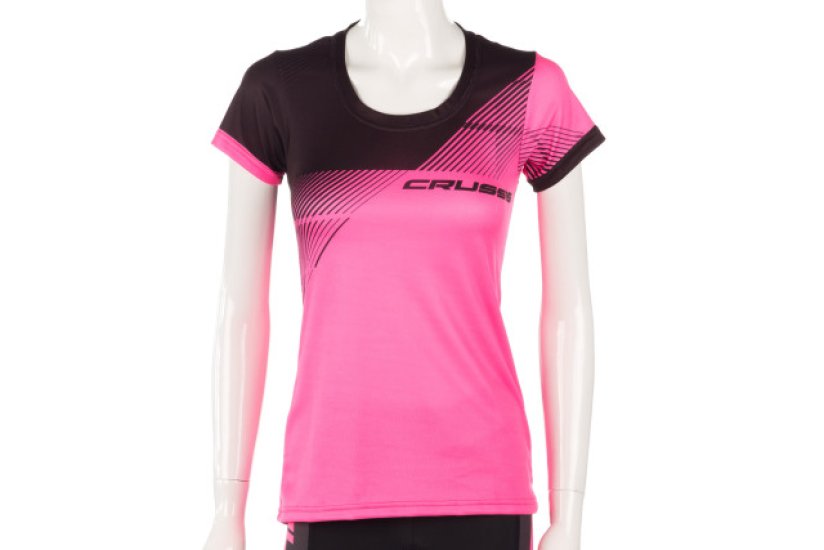 Dámské sportovní tričko CRUSSIS, krátký rukáv, růžová/černá, vel. XL